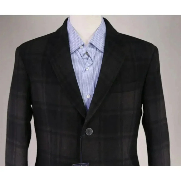 Trussardi Brown/Black Check Wool Flannel 3-Btn Slim Fit Overcoat 38 New! - Picture 3 of 13